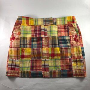 J Crew Madras Plaid  Patchwork Mini Skirt SZ 8